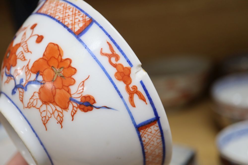 A group of Japanese Imari dishes and bowls, and a St Ives pottery vase